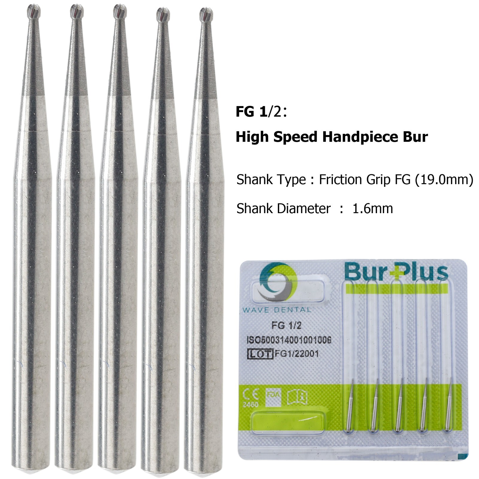 Wave Dental Surgical Burs 25mm Carbide Bur Friction Grip FG Round For High Speed
