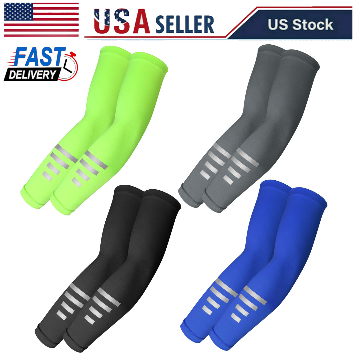 2 Pairs Cooling Arm Sleeves Cover UV Sun Protection Outdoor Sports For Men Women