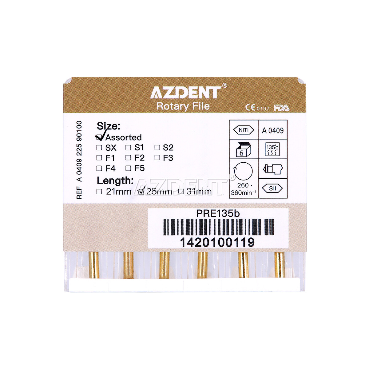 Limas rotatorias NITI para endodoncia dental Uso del motor Gold Taper SX-F3 25mm