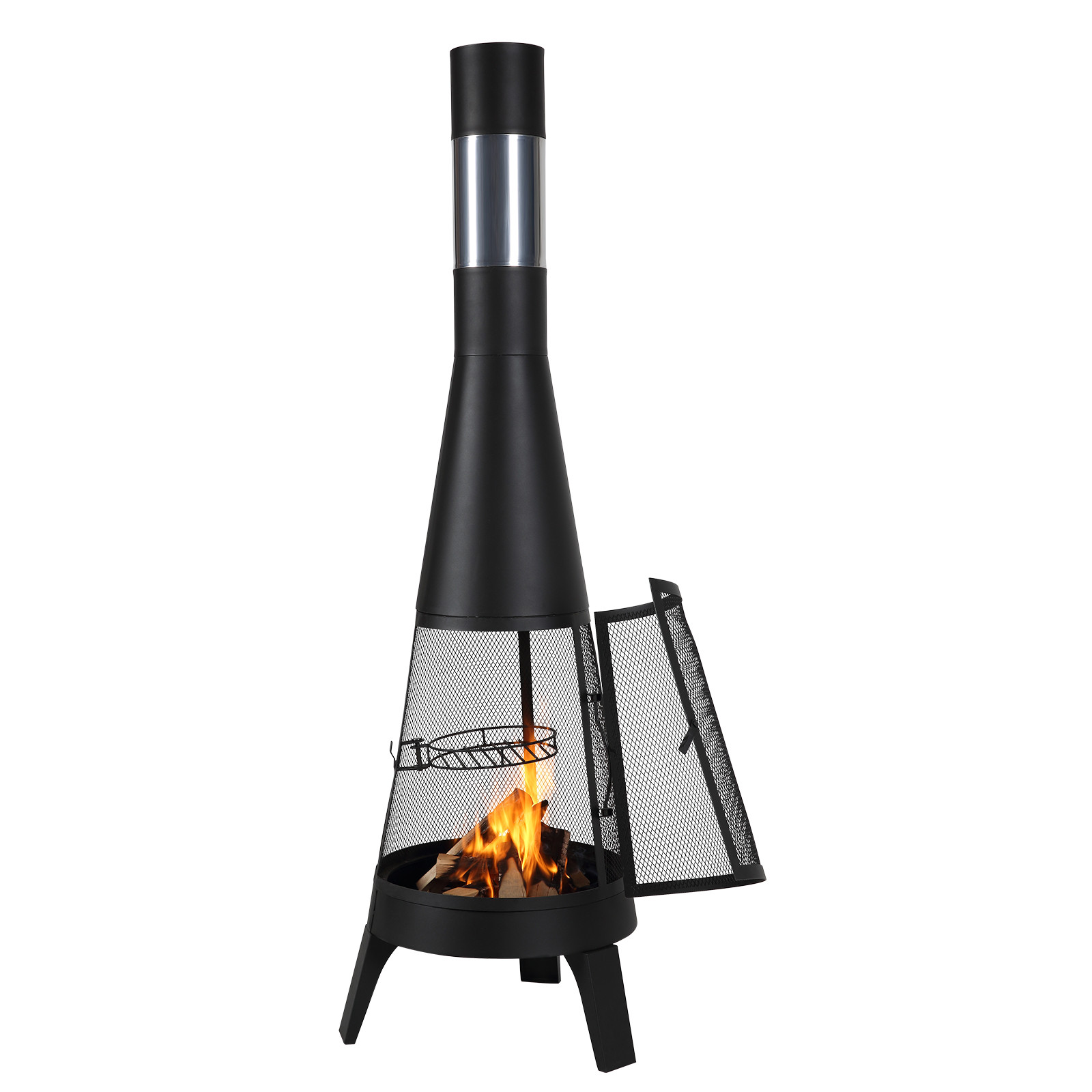 20 Inch Chiminea Outdoor Wood Burning Firepit with Grill Mesh & Chimney