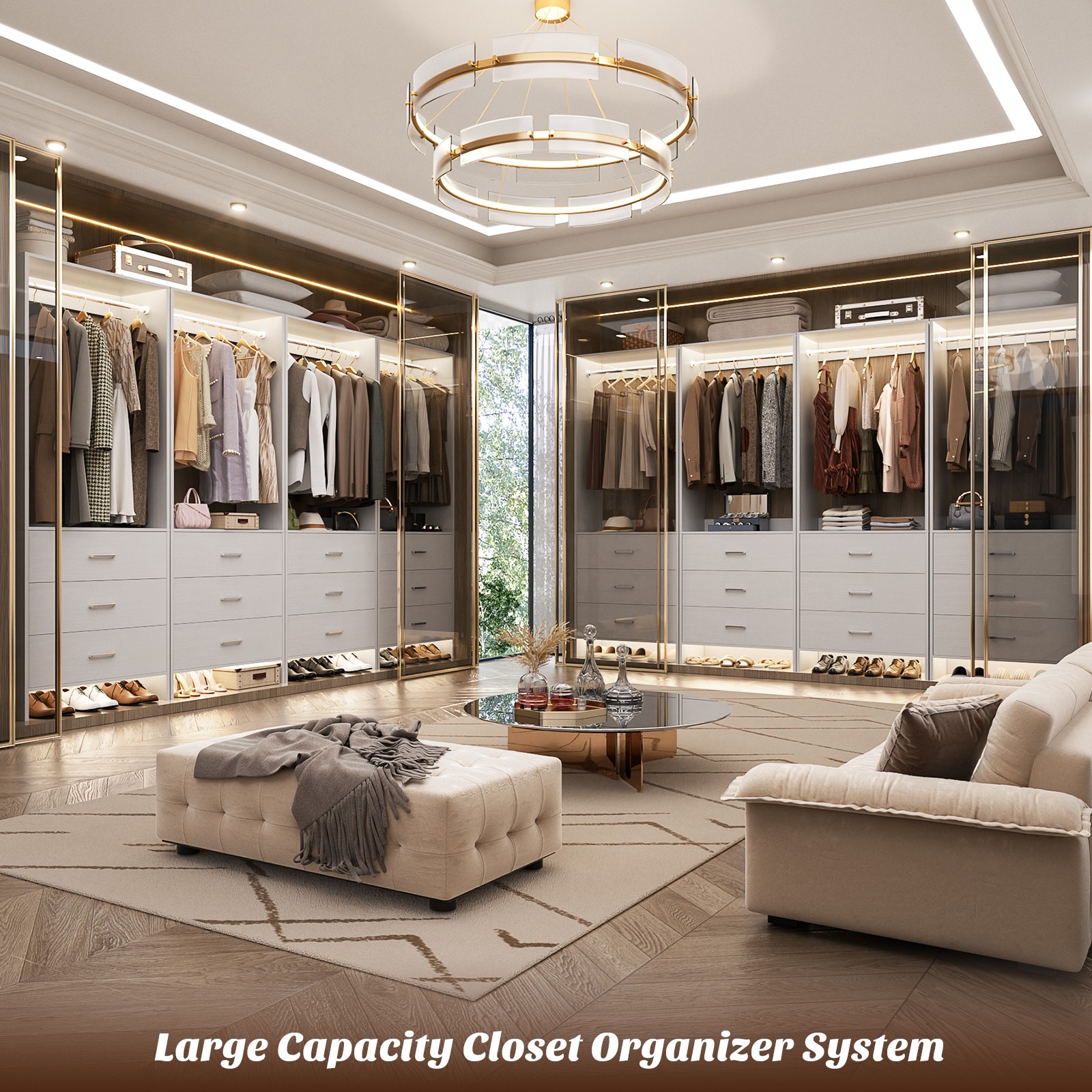 Set of 4 Walk-in Closet Organizer System Wardrobe with Drawers and Hanging Rods