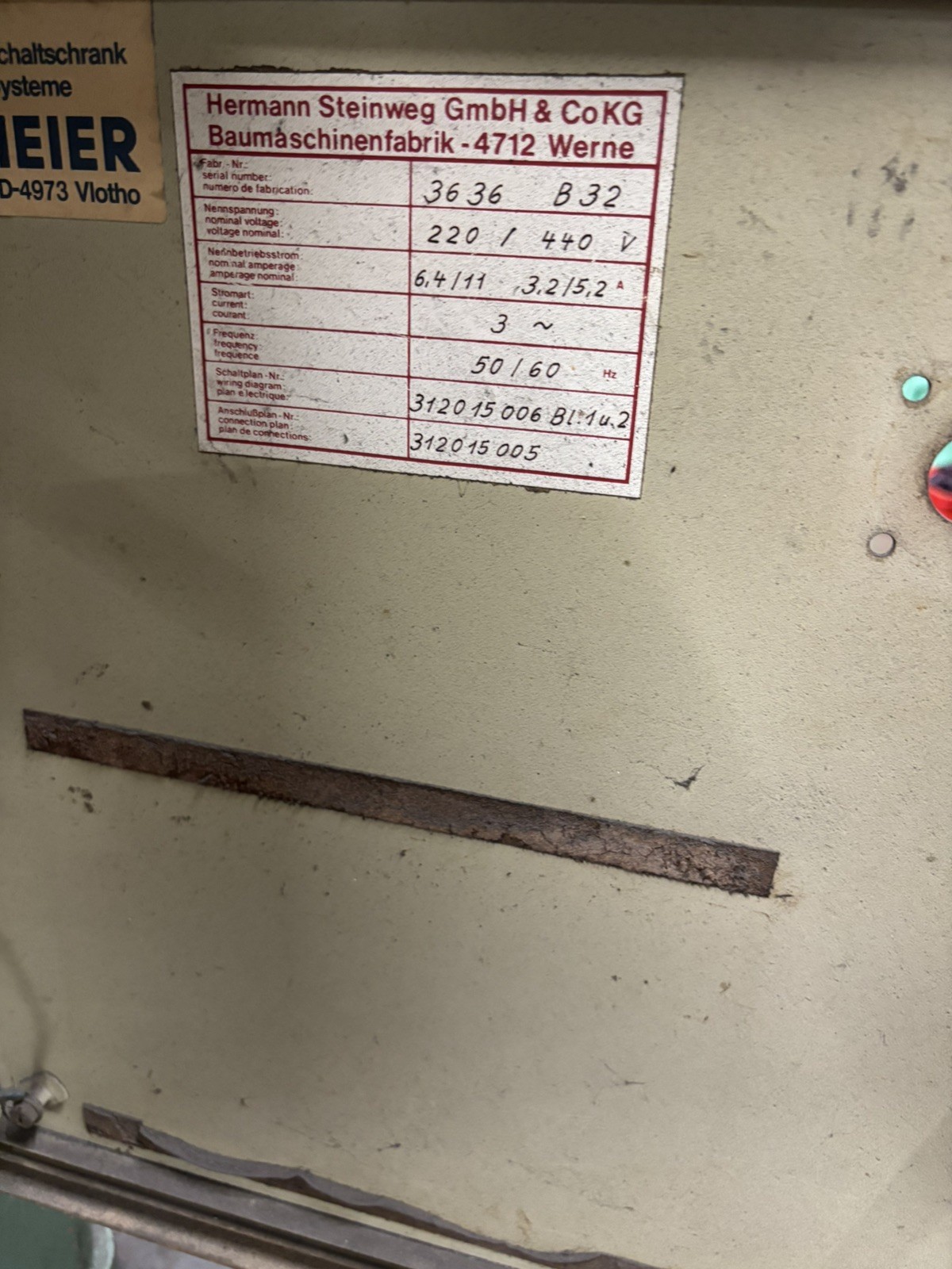 1985 1-1/4" STEINWEG MODEL #B32 REBAR, ROD & BAR ROTARY BENDER