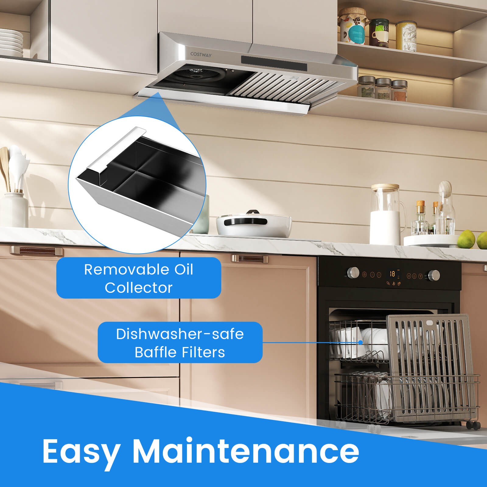 30 Inch 900 CFM Under Cabinet Range Hood w/Oil Collector, 4 Fan Speeds,Timer