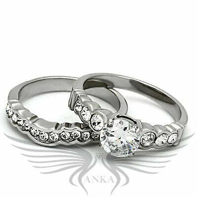 Round Cut AAA CZ Cubic Zircon Stainless Steel Wedding Set Tk974