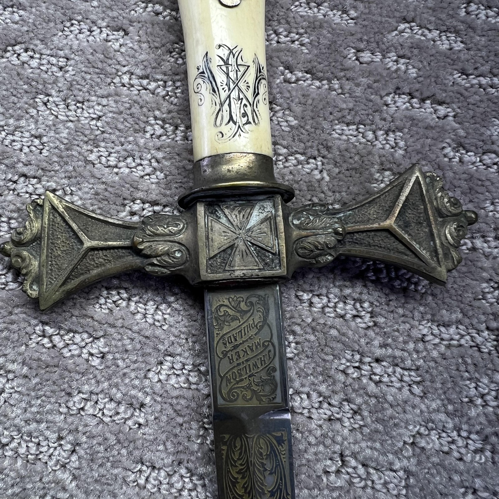 Vintage J.H. Wilson Knights Templar Ceremonial Sword Smallsword Bone Handle USA