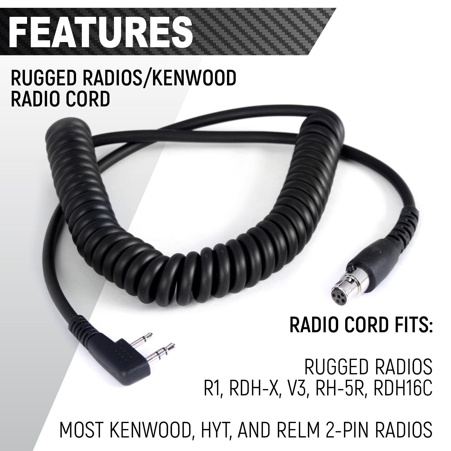 H41 Behind The Head Headset w/ Adapter Cable for Rugged Radios, Kenwood, Racing