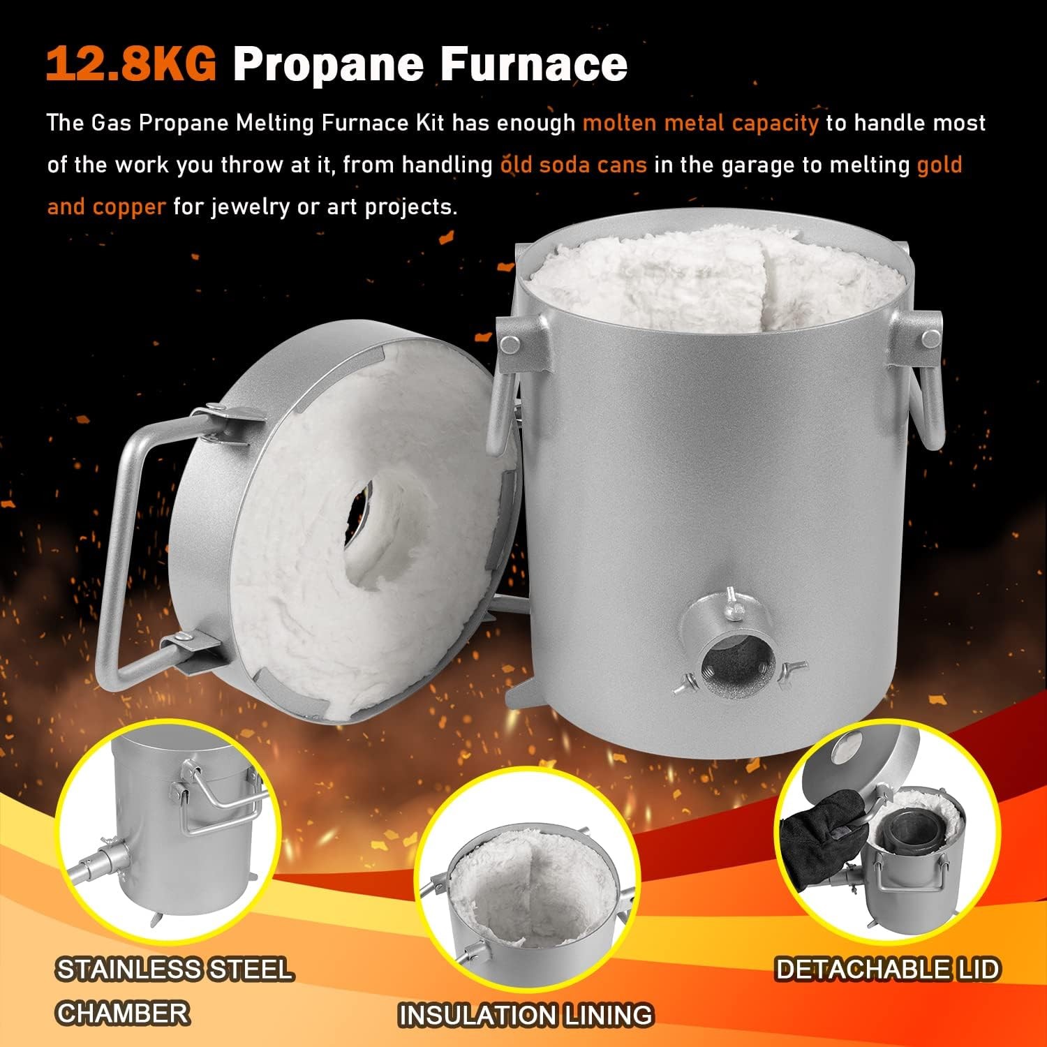 28LB/12.8KG Propane Furnace Kit Smelting Gold Silver Copper Scrap Metal Casting