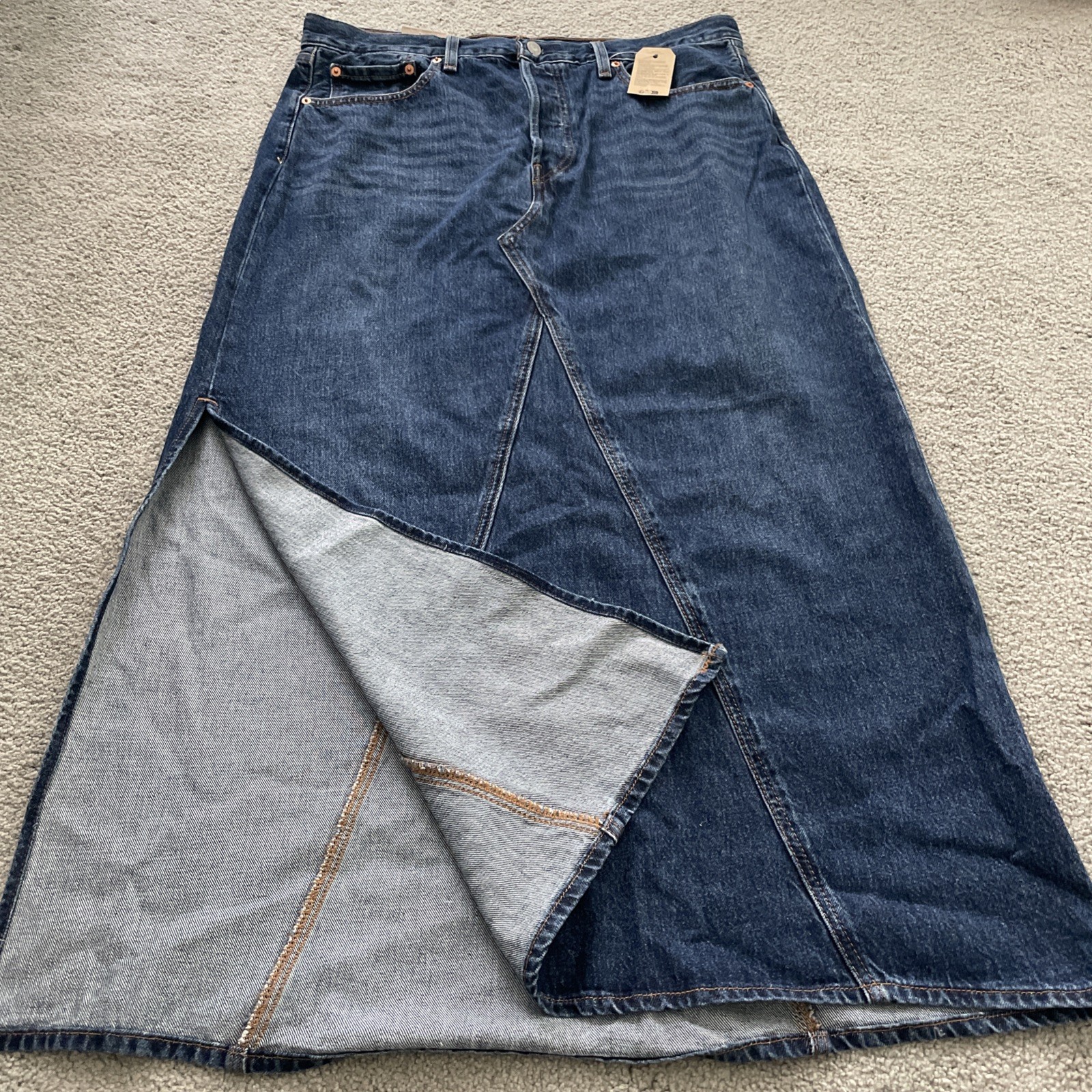 Levi's Women's Iconic Maxi Slit Skirt Dark Blue Tag Sz. 33 Measures 36in Waist