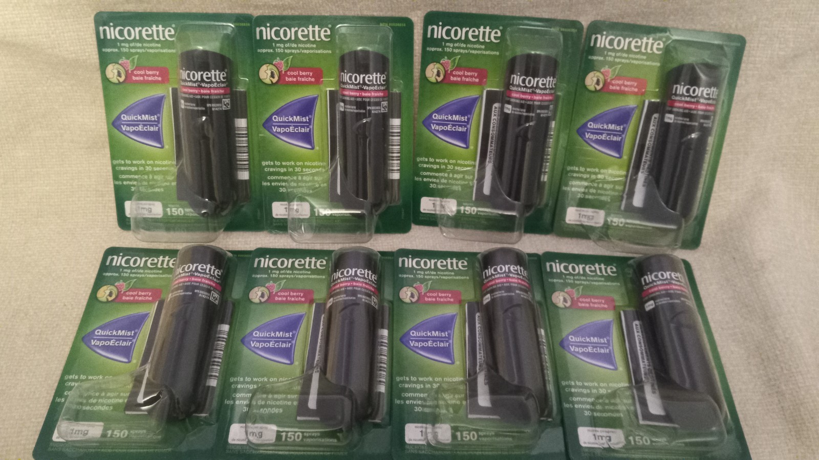 8 X Nicorette Mouth-spray Quickmist Cool Berry 1mg, 150 spray (No tarrifs)