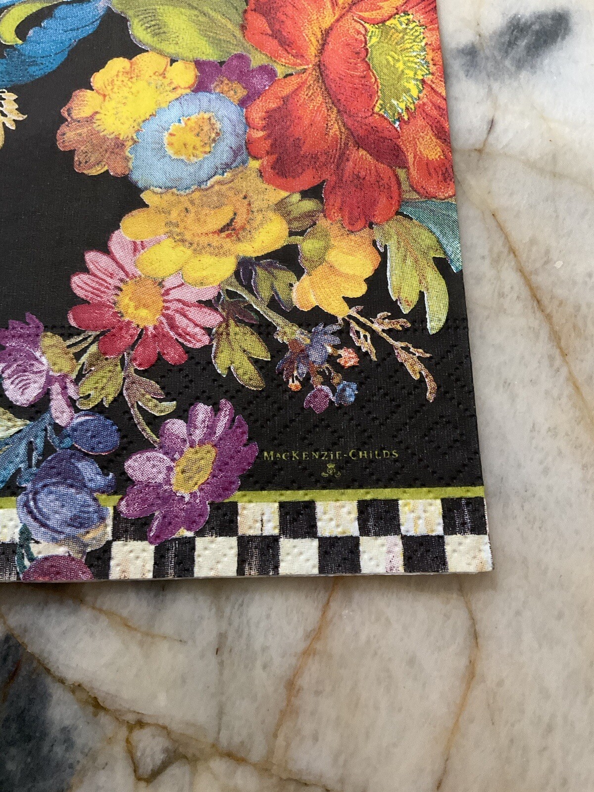 MacKenzie-Childs BLACK FLOWER MARKET Guest 1 Napkin for Decoupage.