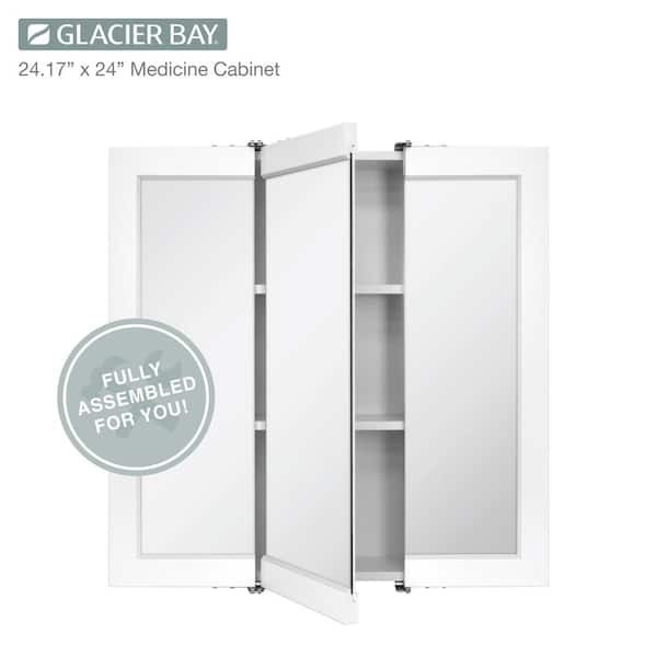 Glacier Bay 24 in. Tri-View Bathroom Medicine Cabinet Mirror White Surface Mount