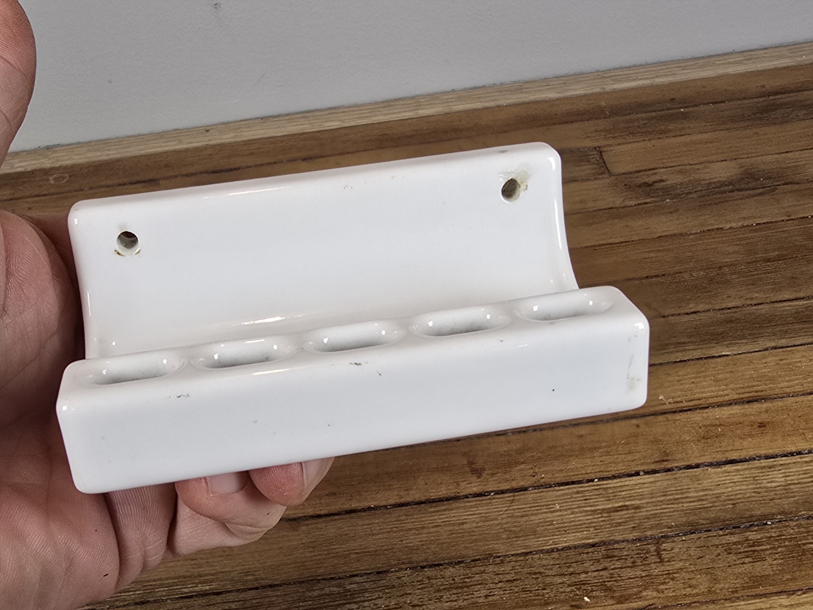 Antique Vintage Porcelain Wall Mount Bathroom Toothbrush/Paste Holder Farmhouse