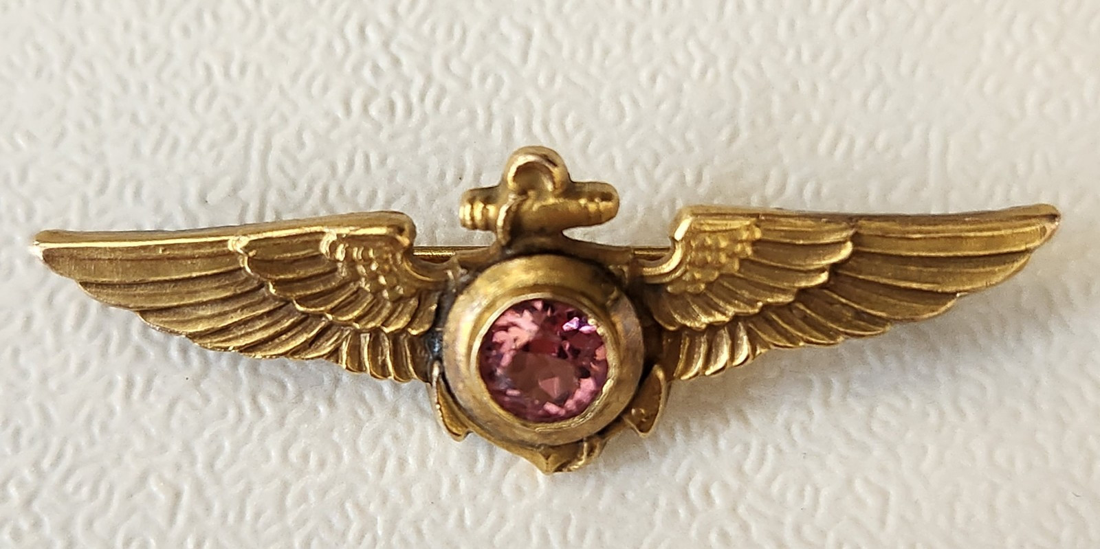 Vtg WWII US Navy Aviator Pilot Sweetheart Wings Pin H&H 1/20 12k GF W/Gemstone