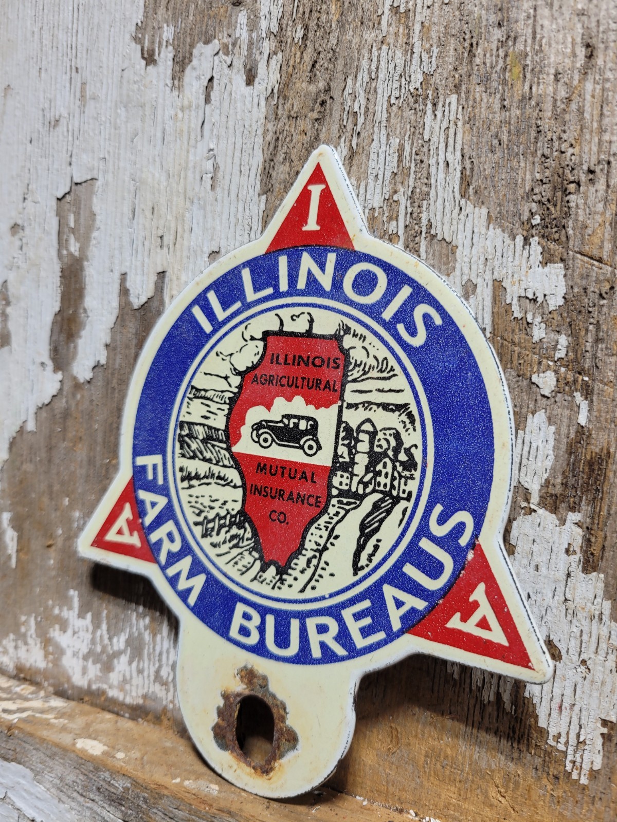 VINTAGE FARM BUREAU PORCELAIN SIGN OLD ILLINOIS FARMING FARMER FARM TAG TOPPER
