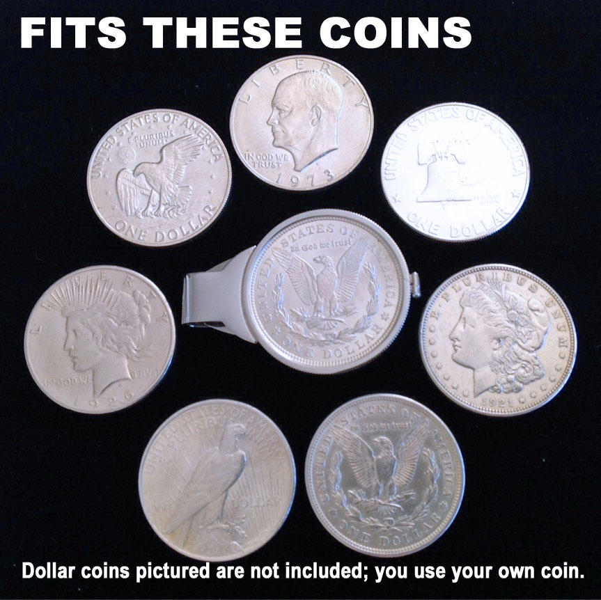 Morgan Peace Liberty silver dollar size money clip coin holder