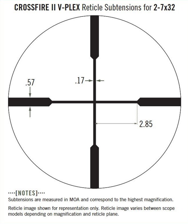 Vortex Crossfire II 2-7X32 Rimfire 1" Tube V-Plex MOA Reticle Scope CF2-31001R