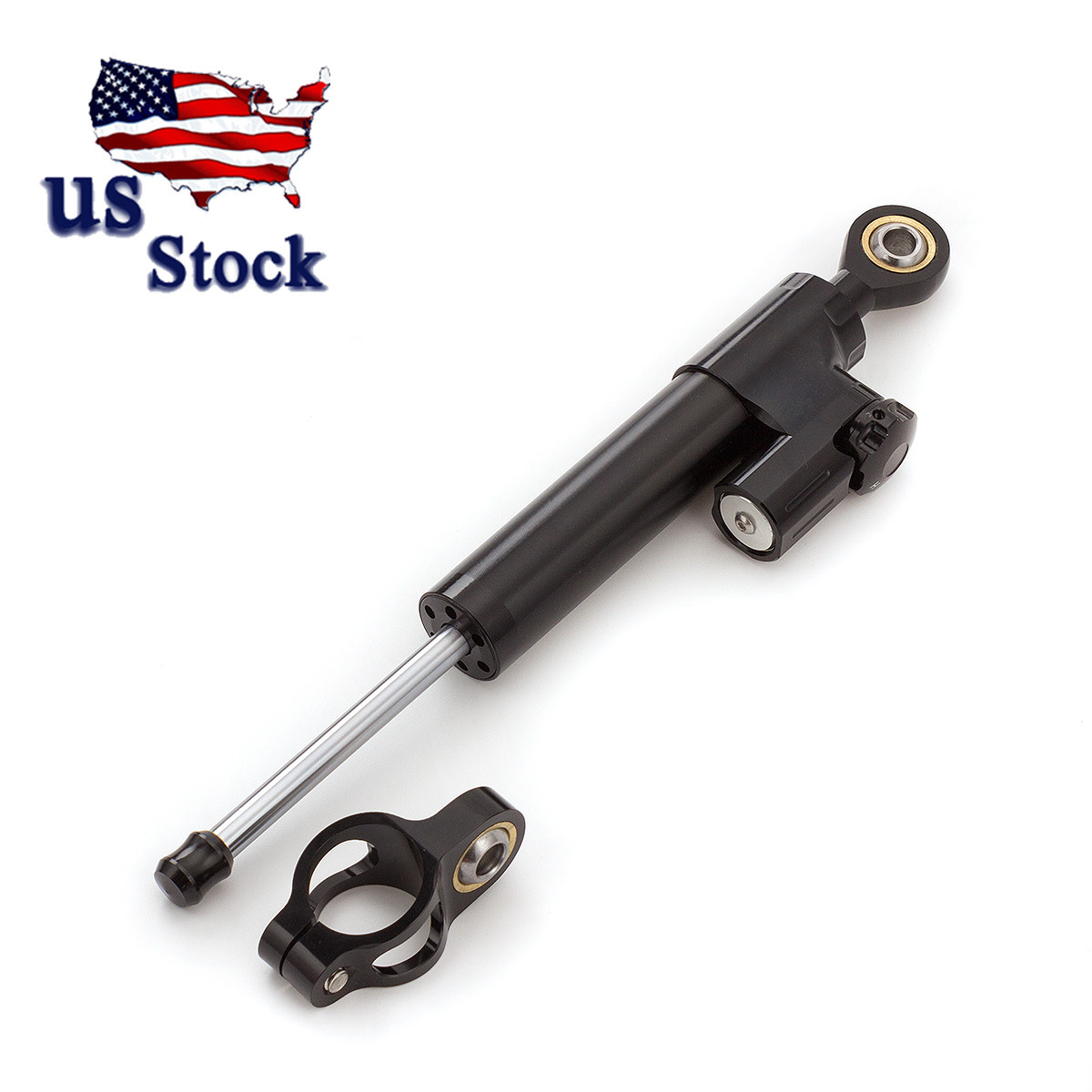 Motorcycle Universal FXCNC Black Adjustable Steering Damper Stabilizer Part