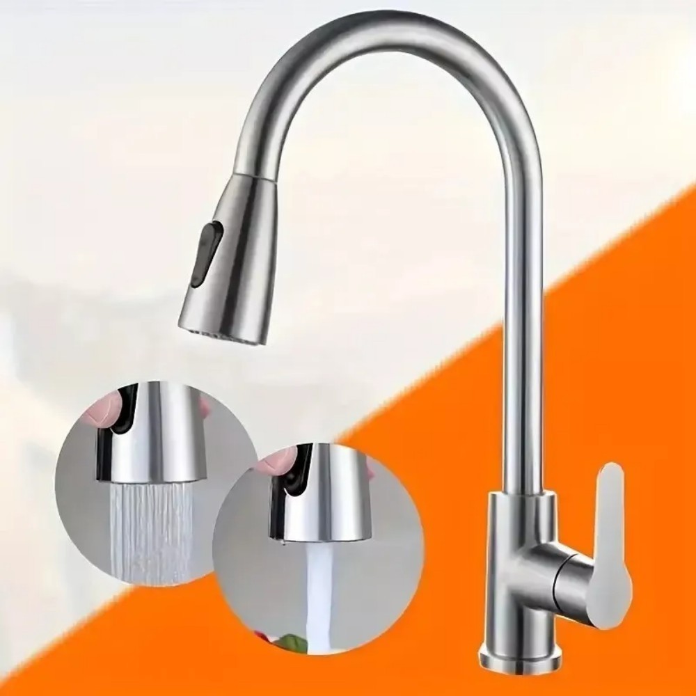 Kitchen Sink Faucet Brushed Nickel Single Handle Swivel Pull Down Sprayer Mixer
