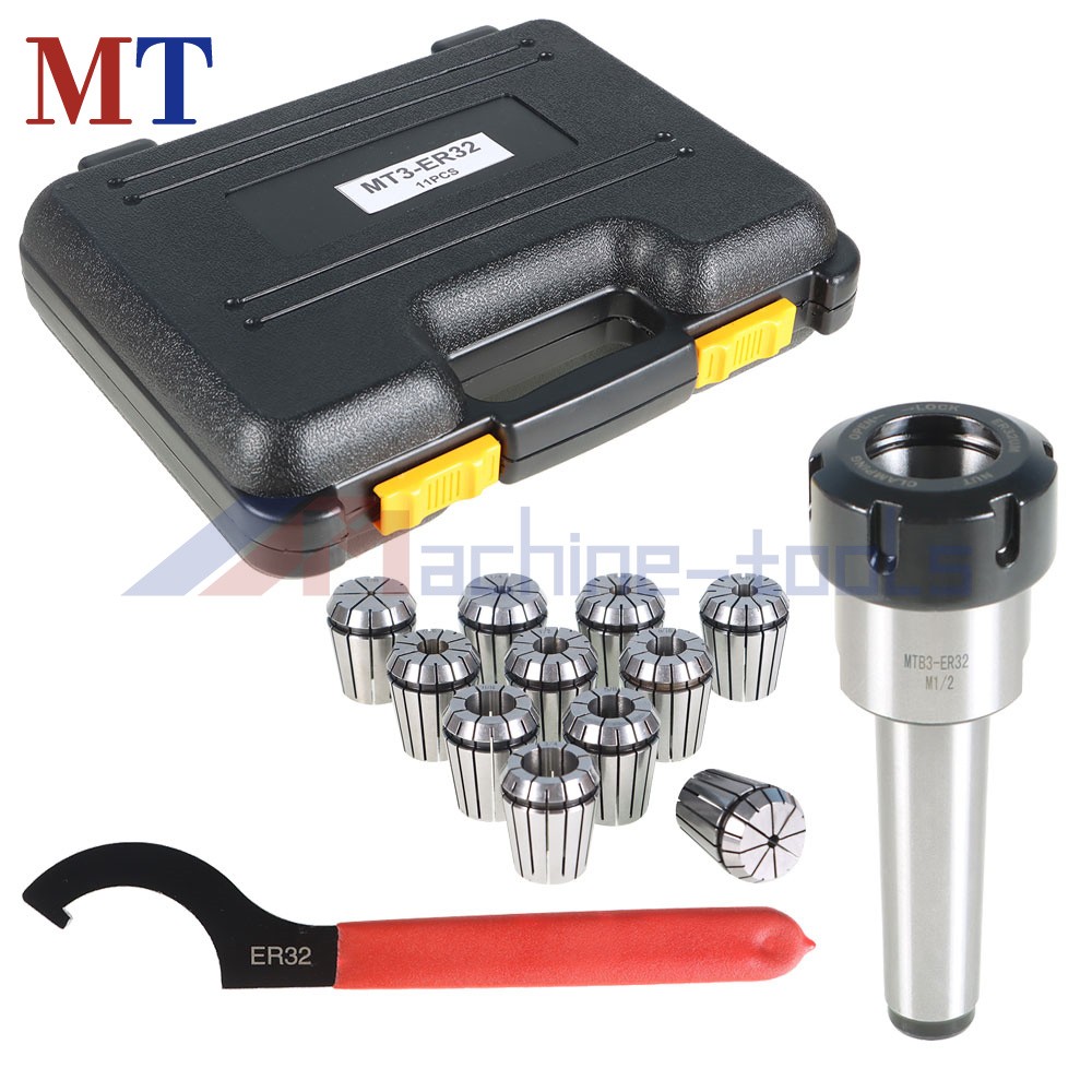 MT3 Shank With 11 Pack ER32 Collet Set ER32 Chuck & Spanner For Milling Machine