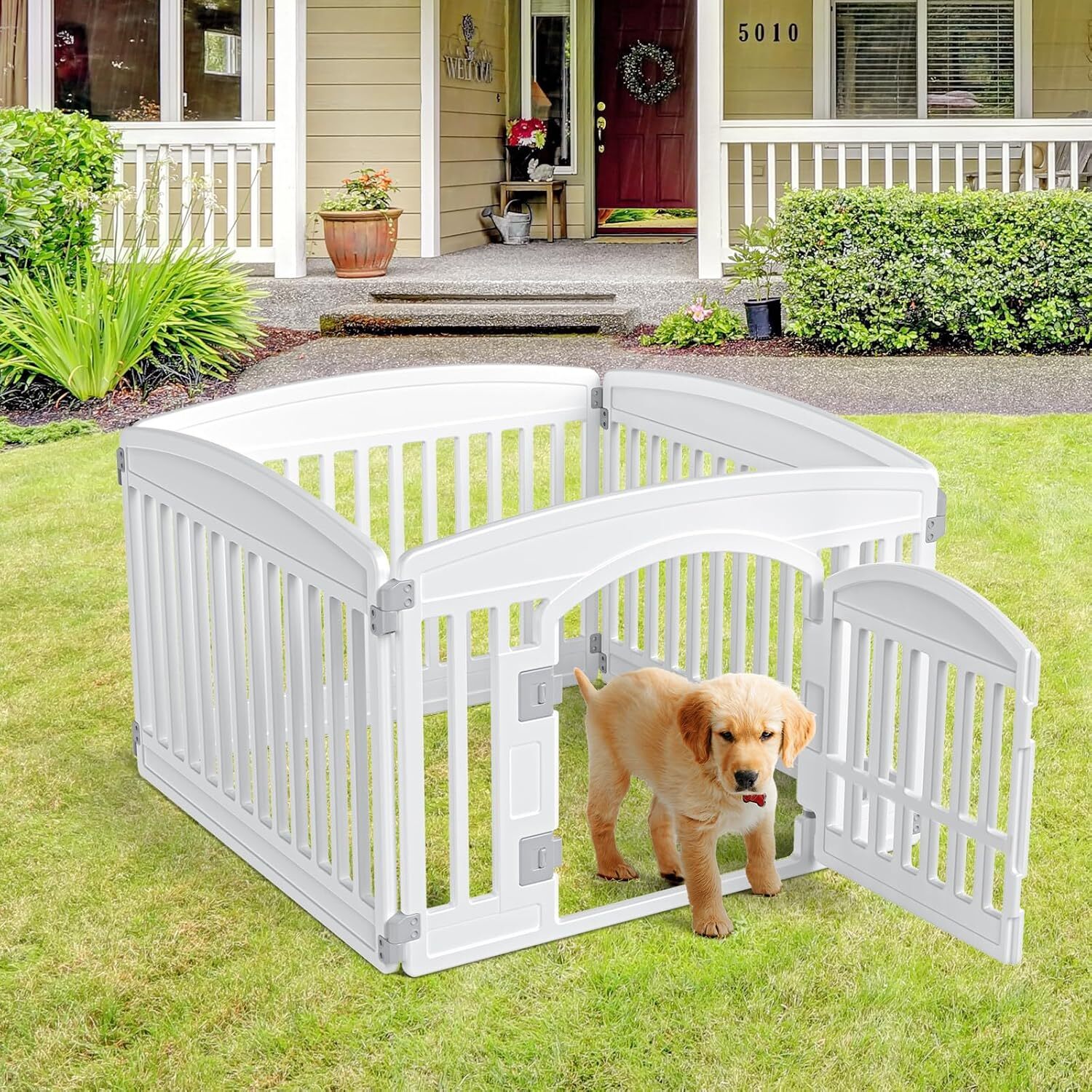 Dogs Cat Playpen Pet Fence Sturdy Plastic - Safe Lockable Door - Indoor Outdoor