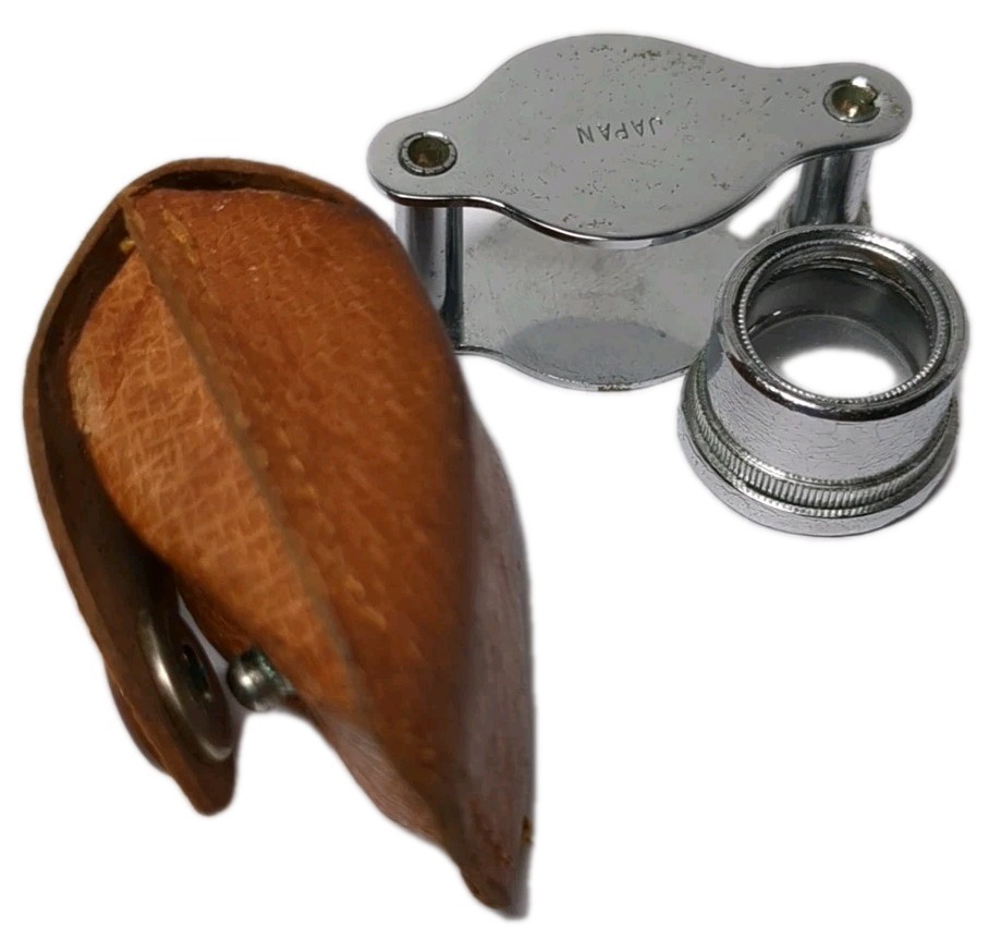 Beauty WARD'S 10x Jeweler Magnifier Loup -Made In Japan~Leather Case~VTG~RARE!