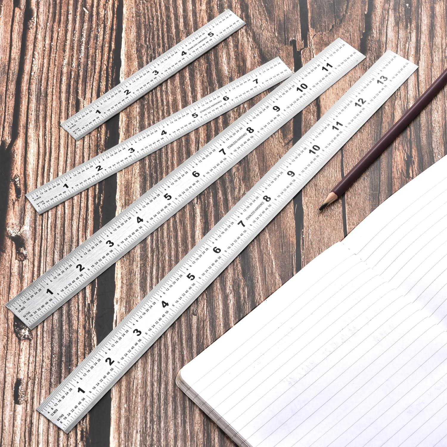 6 Inch Machinist Ruler, 4-Pack Stainless Steel Precision Scale Ruler with Inch/M