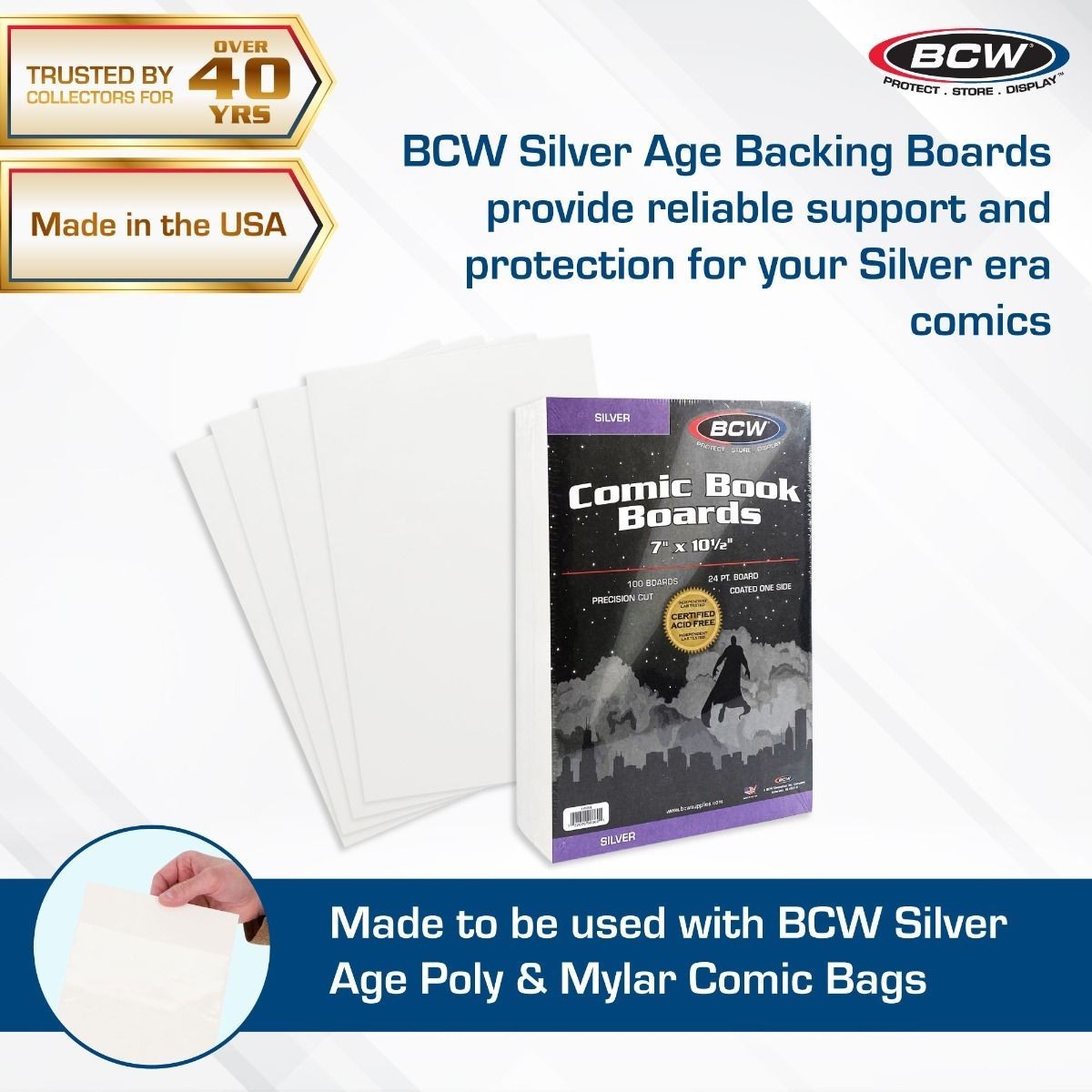 50 - BCW Silver Thick Resealable 2MIL Poly Comic Book Bags & Backing Boards
