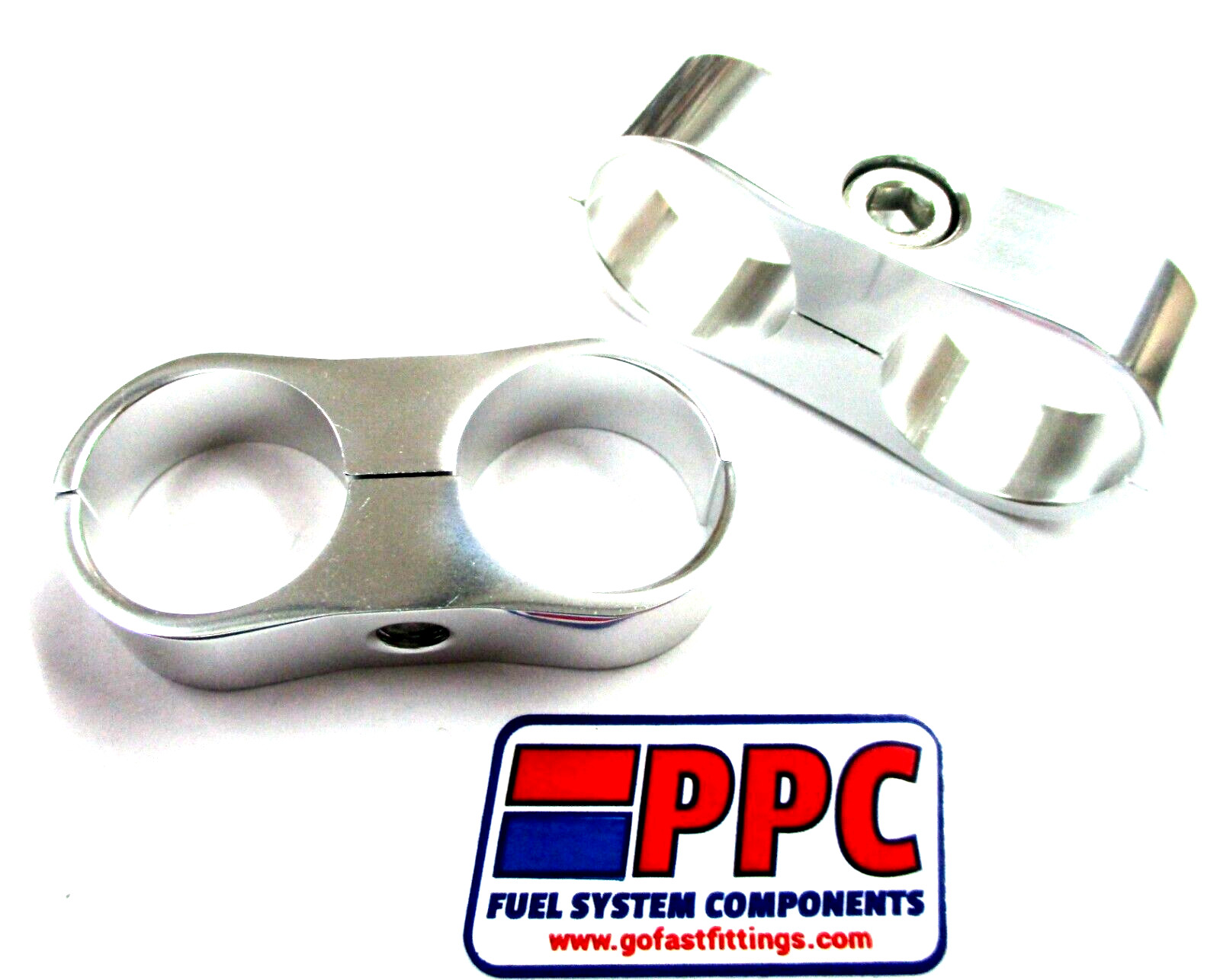 BILLET ALUMINUM DUAL HOSE SEPARATR 1 & 1/16" i.d.SIMCHROME POLISHED SILVER  2 PK