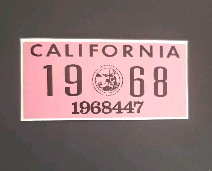 1968 California License Plate Registration Sticker, YOM, CA DMV