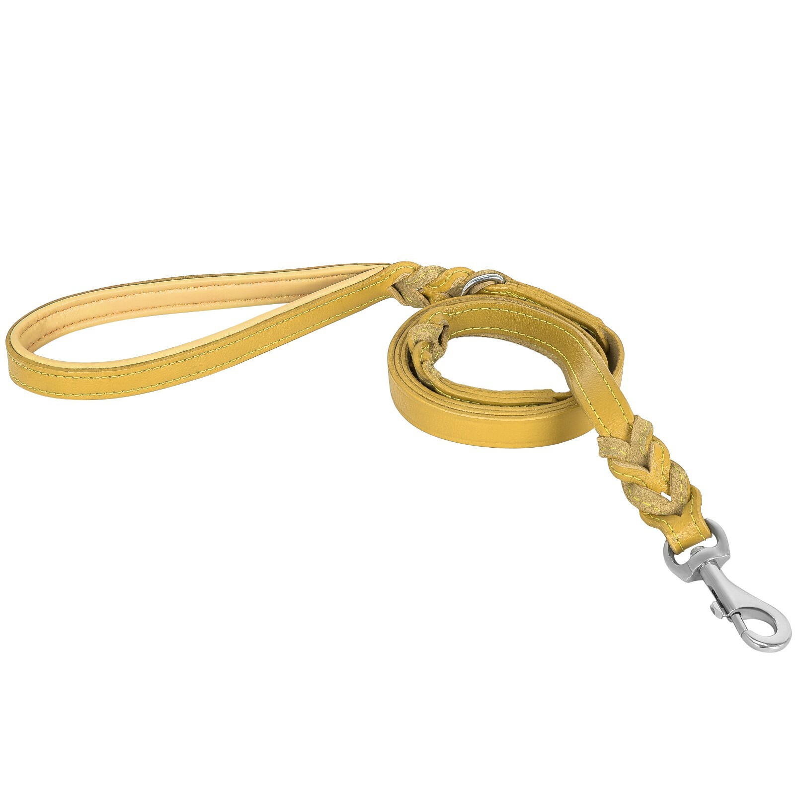 Riparo Braided Leather Dog Leash with Two Handles, 6 FT with Traffic Handle