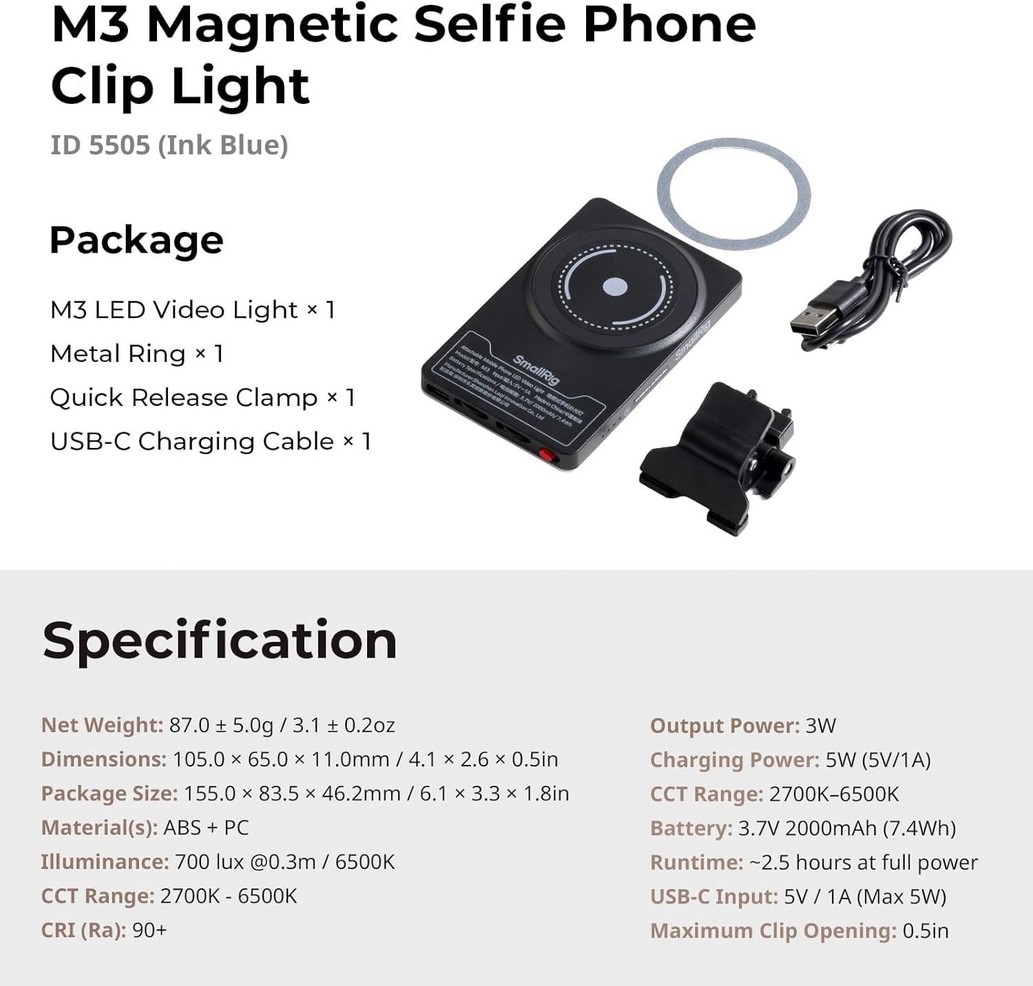 SmallRig Magnetic Selfie Phone LED Video Light 2700K-6500K for iPhone Camera