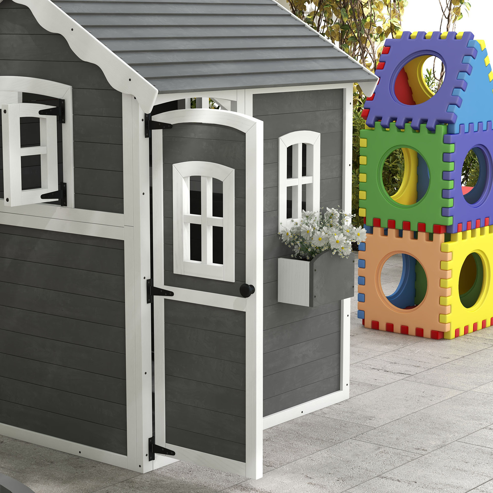 Playhouse for Kids Outdoor with Floors, for 3-8 Years Old, Gray