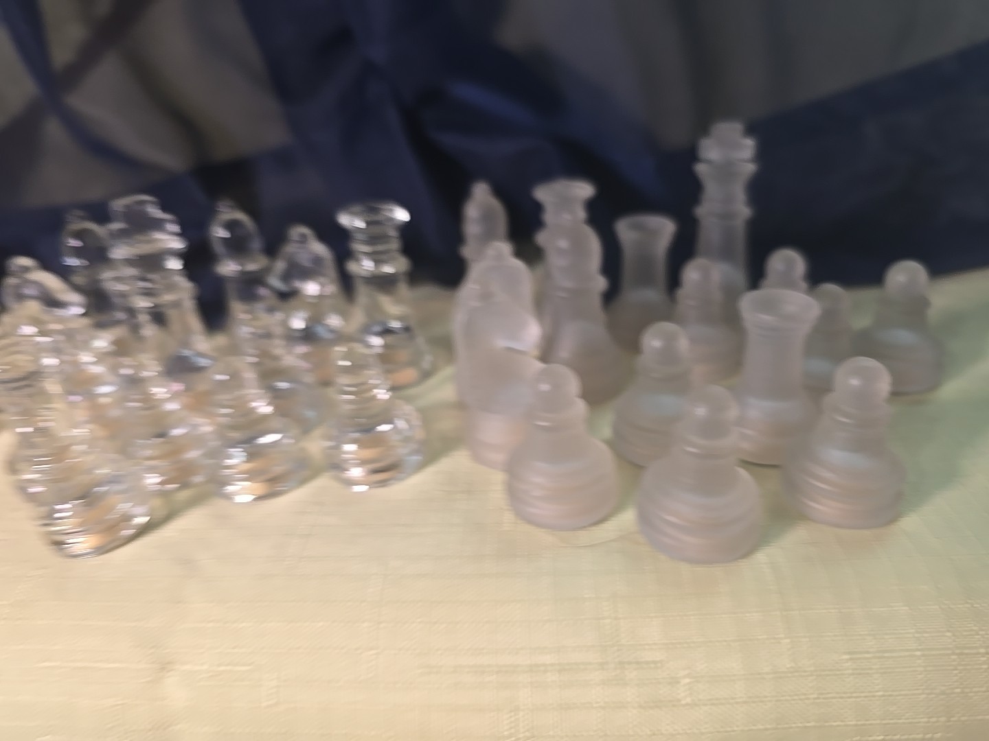 Glass Chess Pieces Frosted & Clear No Board Complete Set