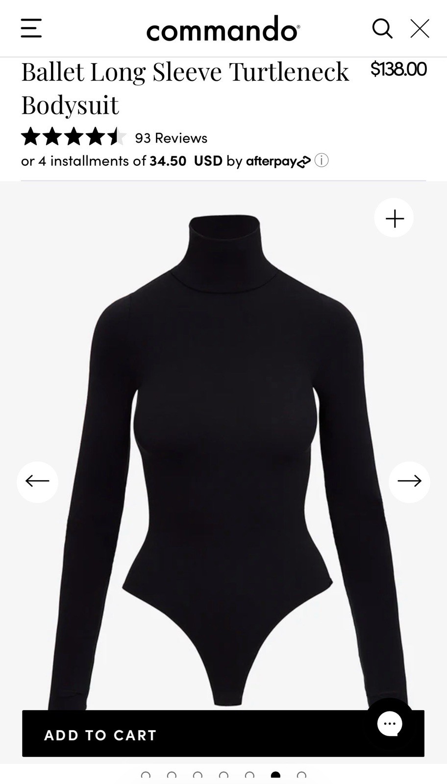 Commando Ballet Turtleneck Bodysuit W/ Thumb holes 100% Authentic Retail $138