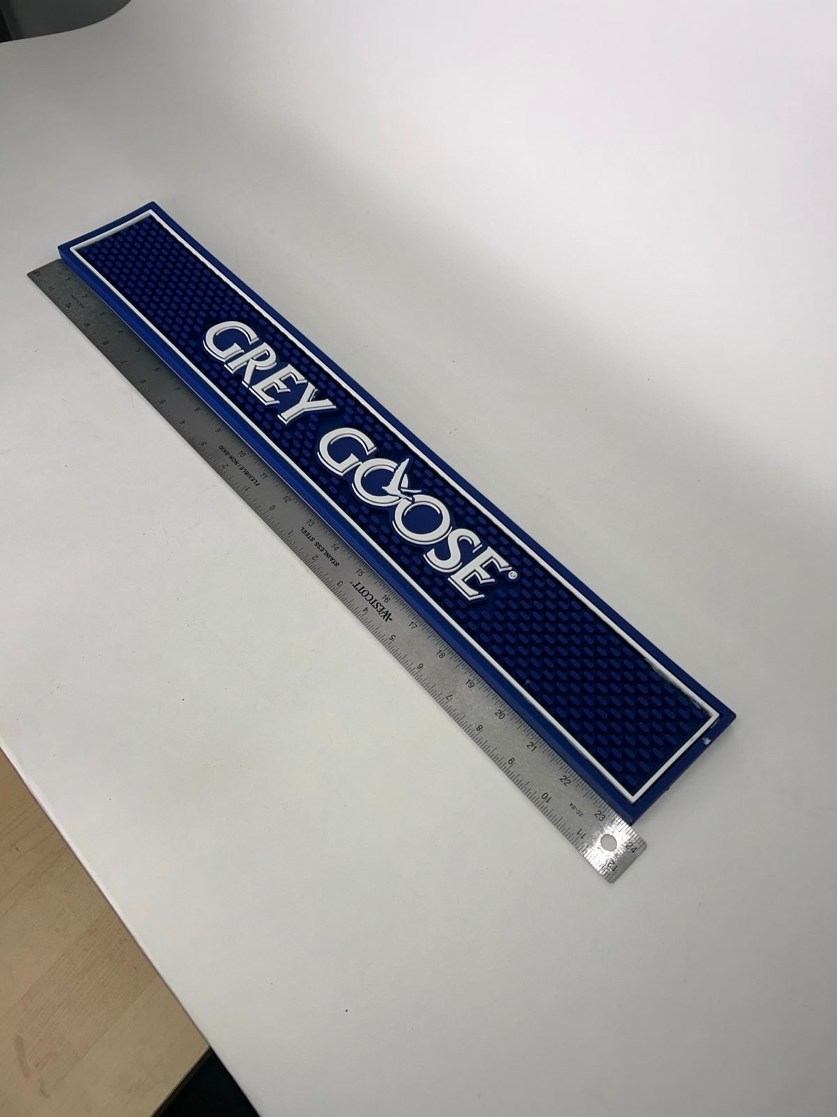 Grey Goose style rubber bar mat 24" Blue white logo New