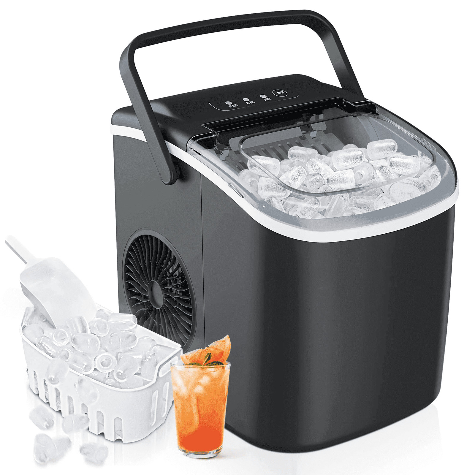 Countertop Ice Maker Machine, 9 Bullet Ice in 6 Min, Self-Cleaning, 26 lbs/Day