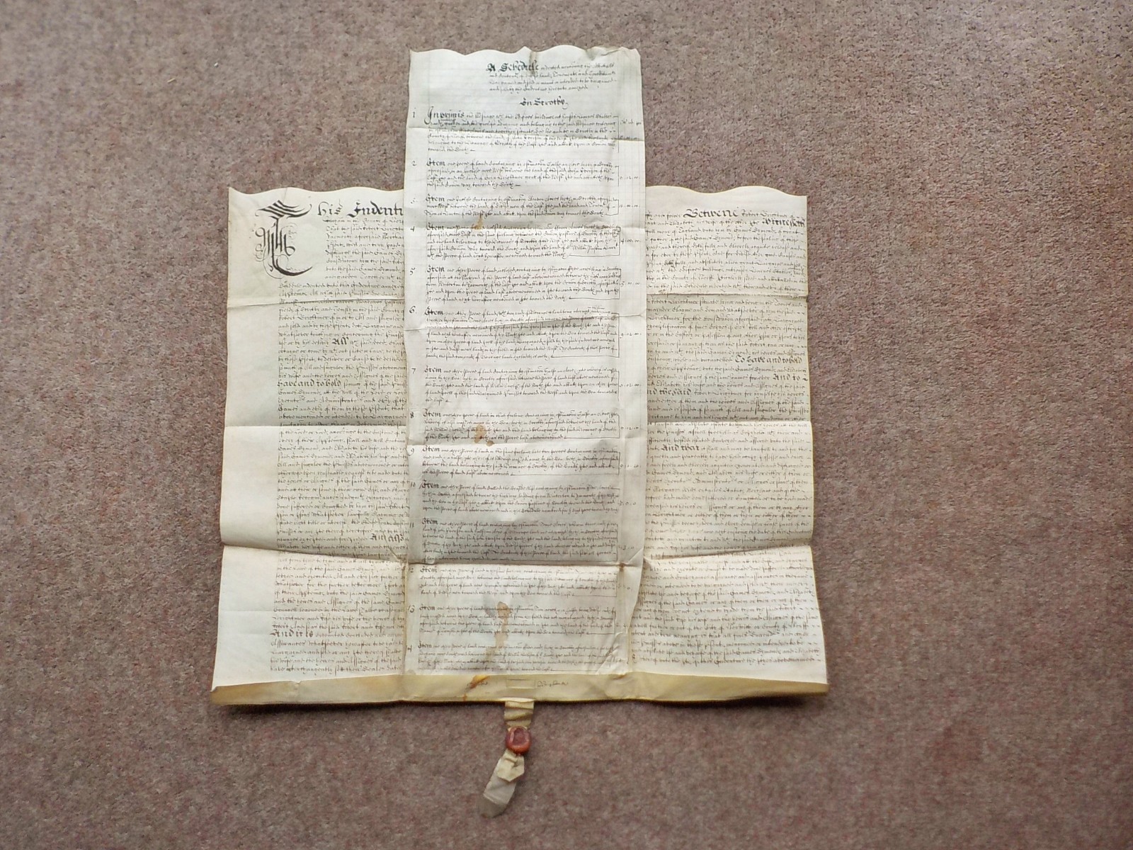 1657 Scratby Norfolk 17th century Vellum Deed Indenture detailed Vellum Schedule