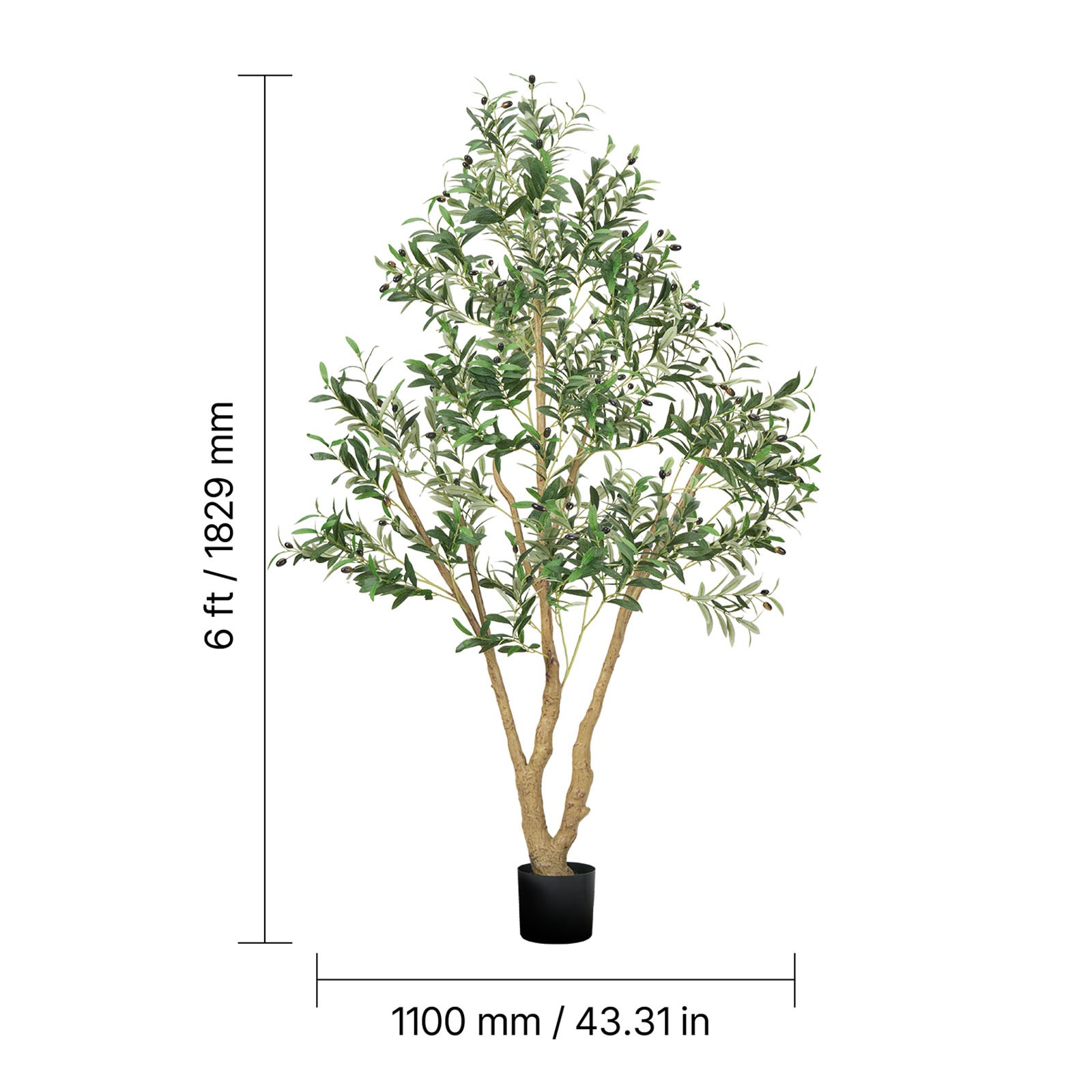 Uimoso 6FT Artificial Olive Tree Tall Fake Plant with Black Pot Home Office