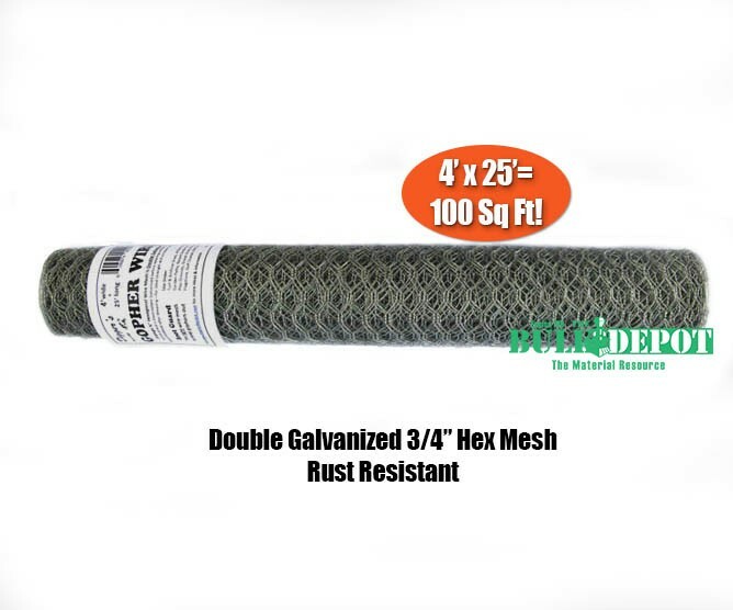 100 SqFt Digger's Root Guard Heavy Duty Double Galvanized 3/4" Hex Gopher Wire 