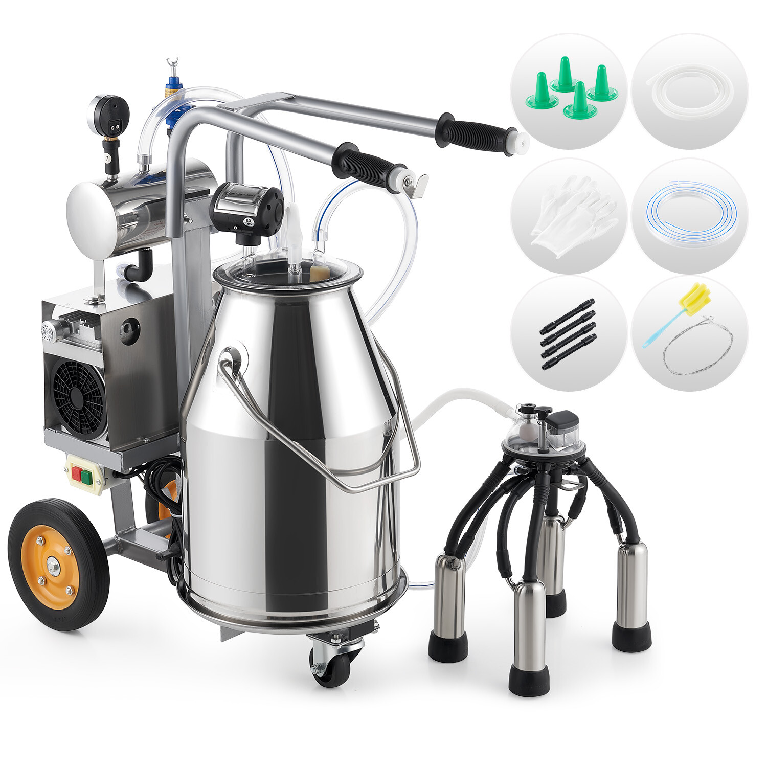 CREWORKS Electric Milking Machine Cow Milking Equipment 25L 304 Stainless Steel