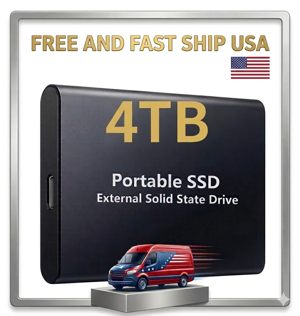 Portable 4TB External SSD – High Speed USB 3.2 Solid State Drive (Black)