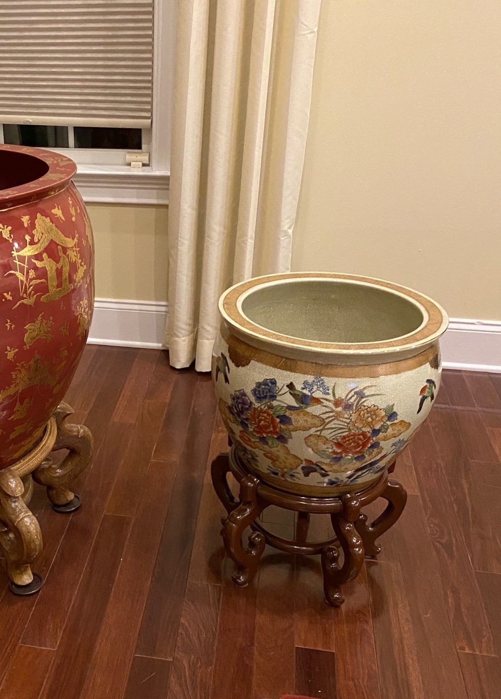 Chinese Planter Fine Porcelain Crackle Glazed Hand-Painted - Near Mint