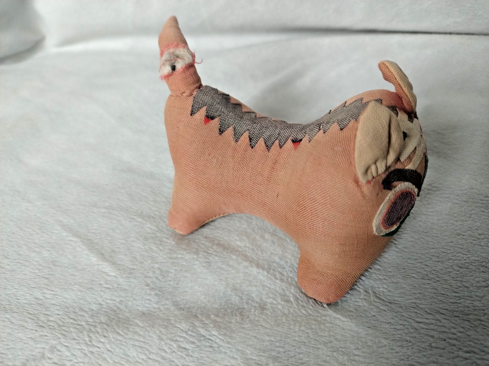 Two Vintage Chinese Traditional Folk Art Cloth Plush Tiger Pillows