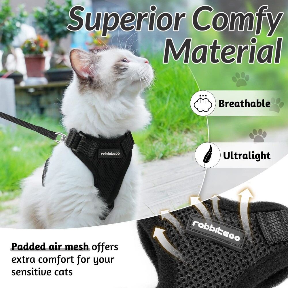rabbitgoo Pet Cat Harness Dog Adjustable Reflective Vest Escape Proof Black XS