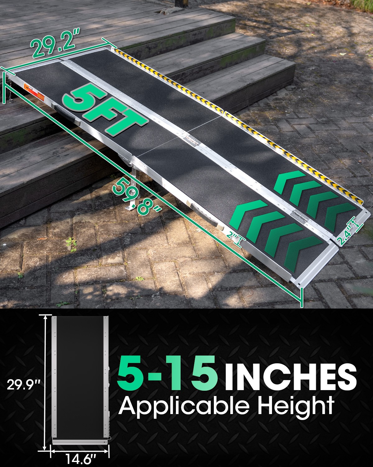5ft Wheelchair Ramp with 4 Support Legs Aluminum Ramps for Home Steps & Stairs