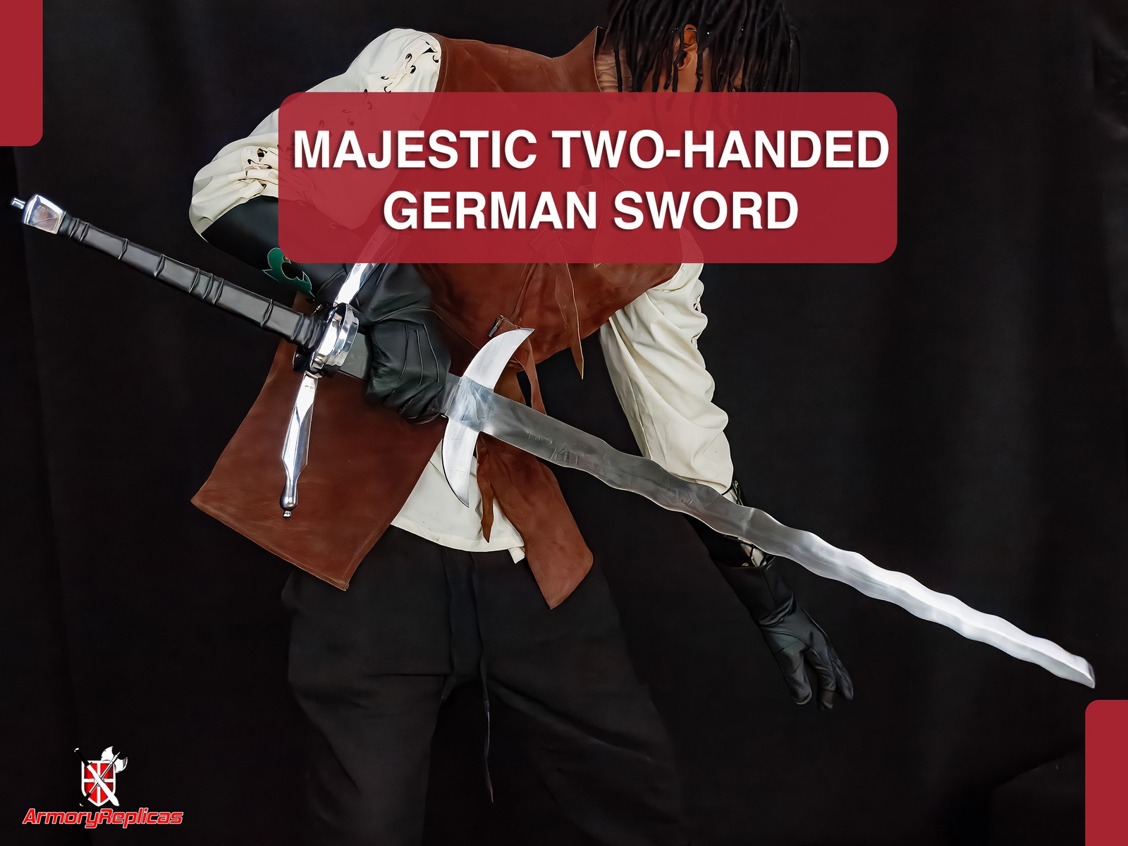 Majestic German Flamberg Two-Handed Sword with Zweihander Leather Ricasso 61"