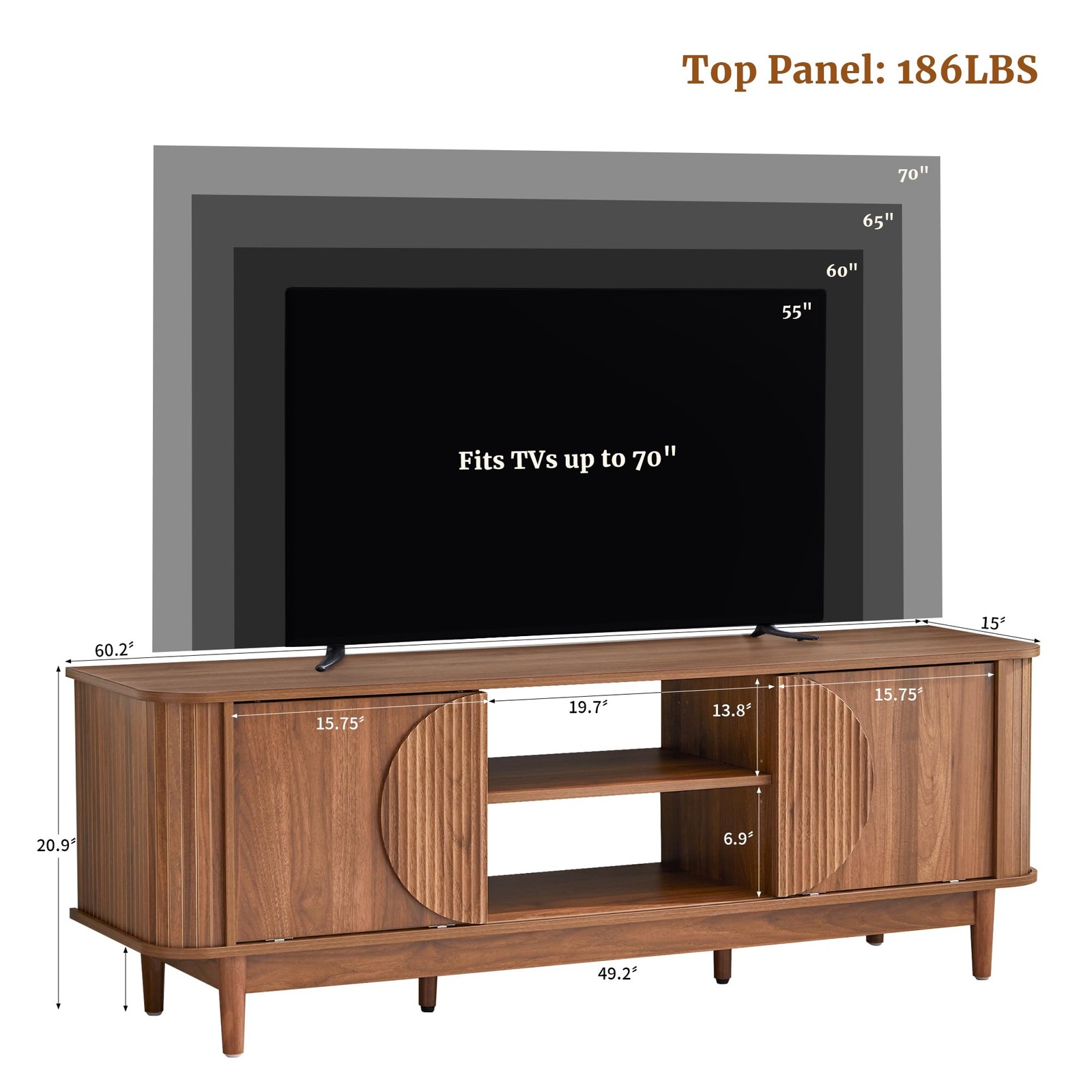 Mid Century Modern TV Stand 60”Wood TV Console with Storage for TVs Up