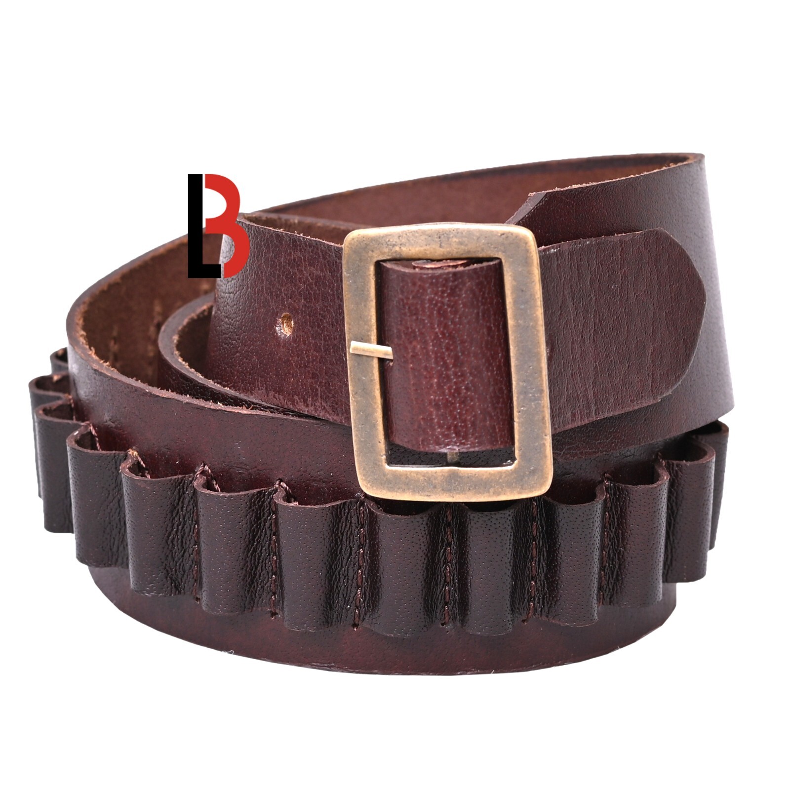 Cowhide Leather Adjustable Bandolier Cartridge Belt for.22, Vintage Brown