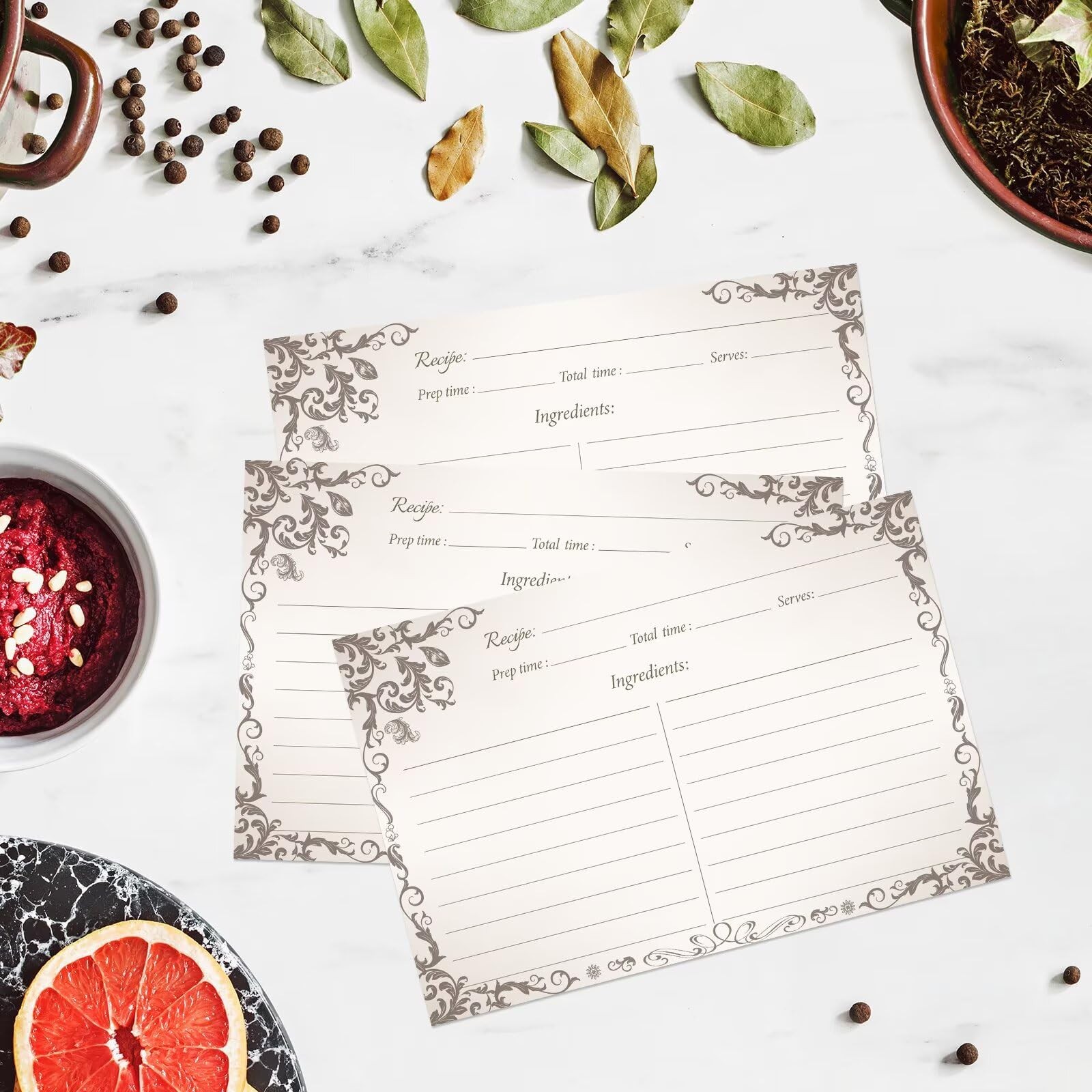 4x6 Blank Recipe Cards 60Pack Line Art Design for Cooking, Bridal Showers, W...