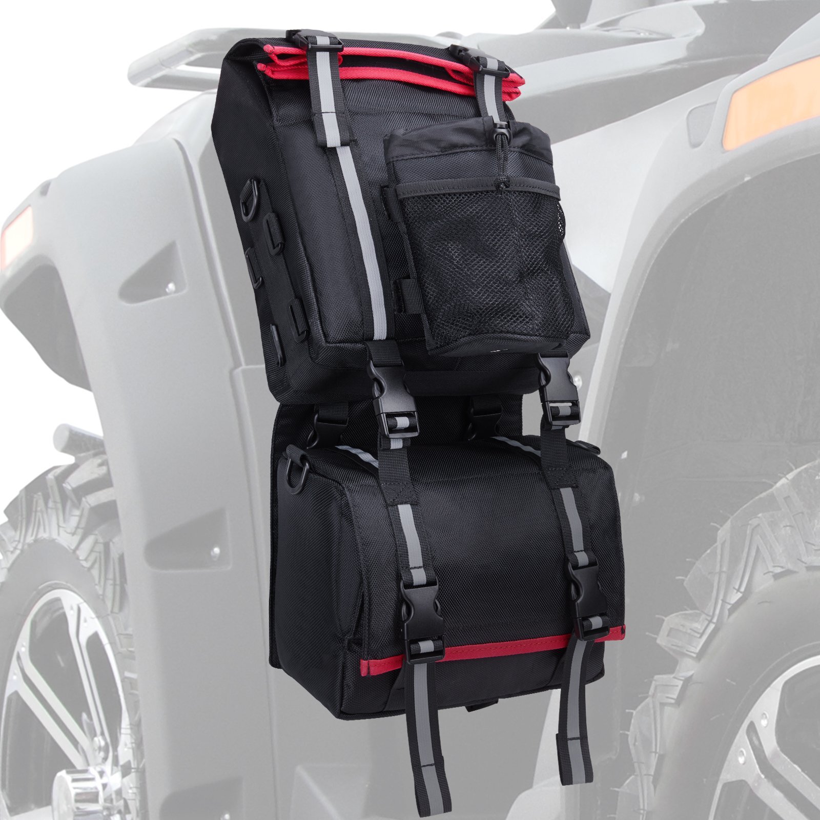 KEMiMOTO ATV Fender Bag Pack Luggage Storage Cargo Black For Sportsman Yamaha